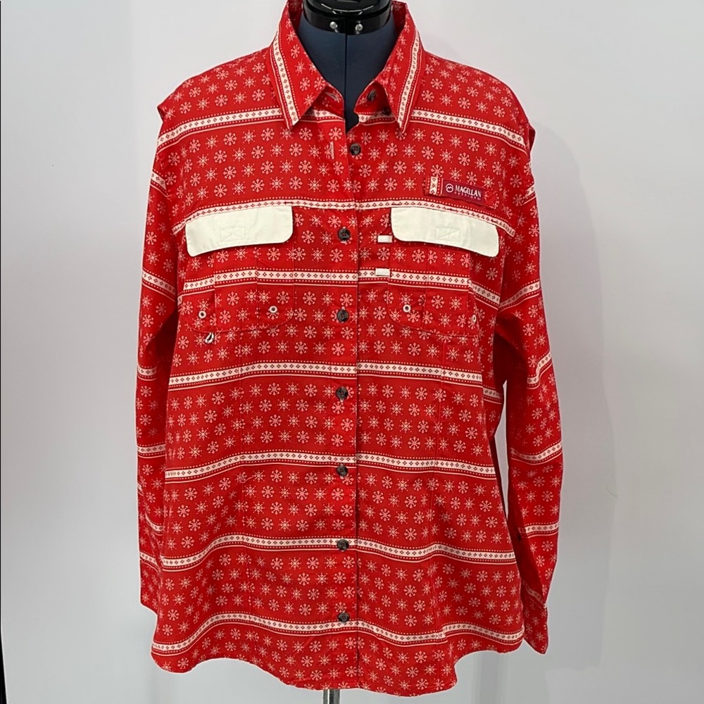 MAGELLAN OUTDOORS WOMENS FISH GEAR SIZE XXL Geometric Button-Up Shirt